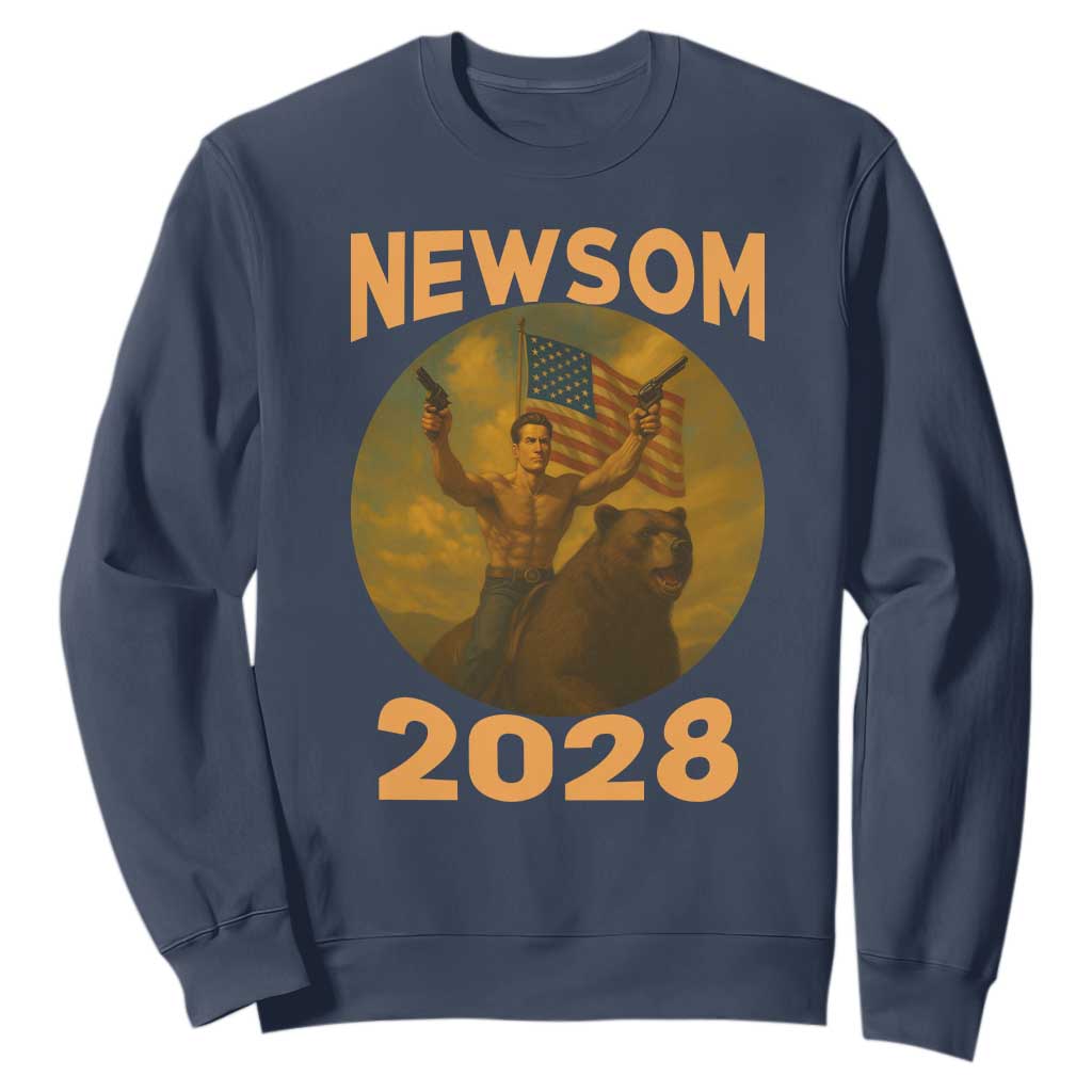 Gavin Newsom 2028 Sweatshirt Patriotic Leader President 48 Riding Bear TS11 Navy Print Your Wear