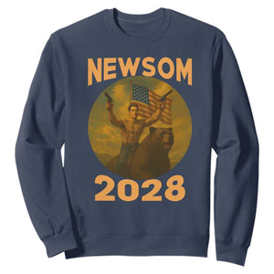 Gavin Newsom 2028 Sweatshirt Patriotic Leader President 48 Riding Bear TS11 Navy Print Your Wear