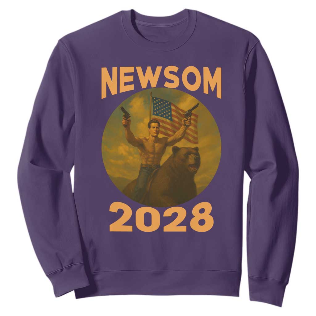 Gavin Newsom 2028 Sweatshirt Patriotic Leader President 48 Riding Bear TS11 Purple Print Your Wear