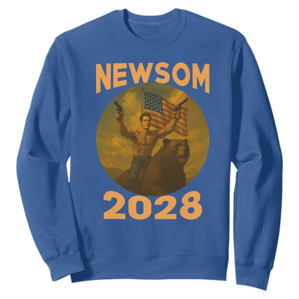 Gavin Newsom 2028 Sweatshirt Patriotic Leader President 48 Riding Bear TS11 Royal Blue Print Your Wear