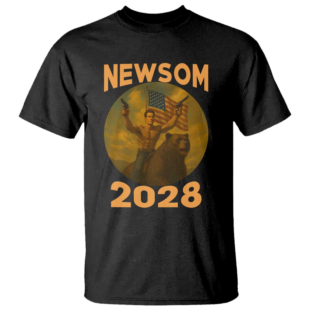 Gavin Newsom 2028 T Shirt Patriotic Leader President 48 Riding Bear TS11 Black Print Your Wear