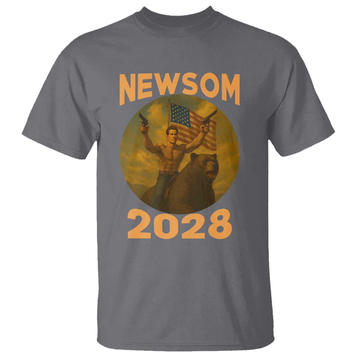Gavin Newsom 2028 T Shirt Patriotic Leader President 48 Riding Bear TS11 Charcoal Print Your Wear