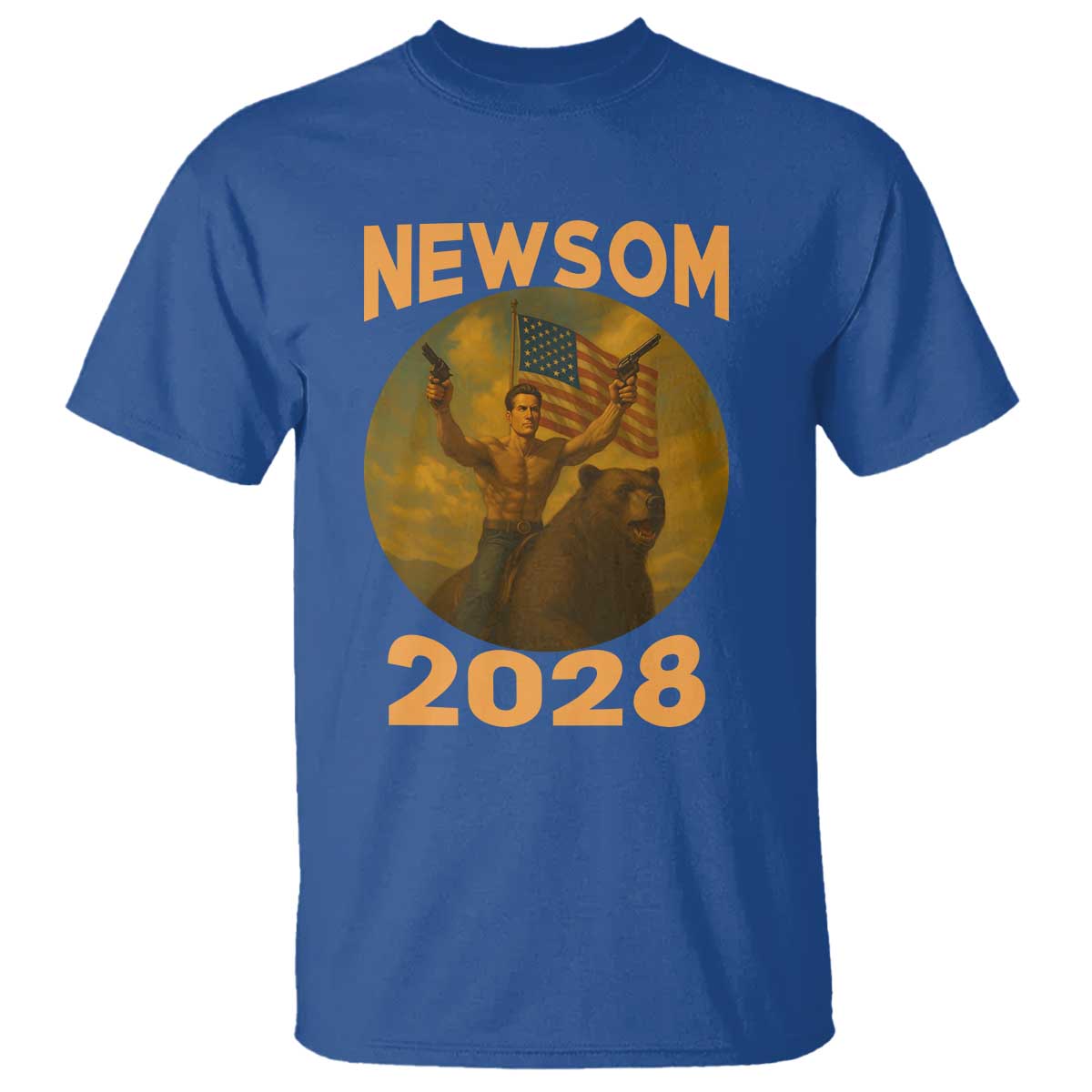Gavin Newsom 2028 T Shirt Patriotic Leader President 48 Riding Bear TS11 Royal Blue Print Your Wear