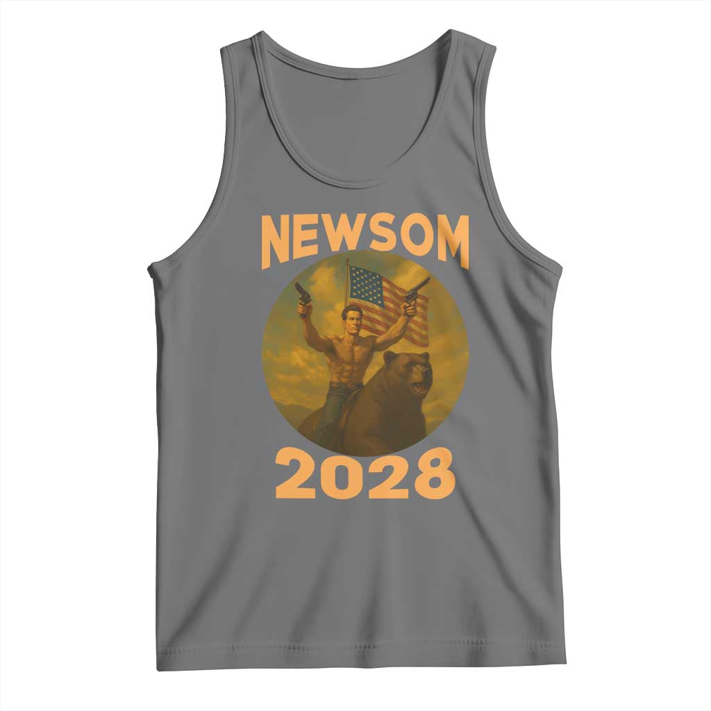 Gavin Newsom 2028 Tank Top Patriotic Leader President 48 Riding Bear TS11 Black Heather Print Your Wear