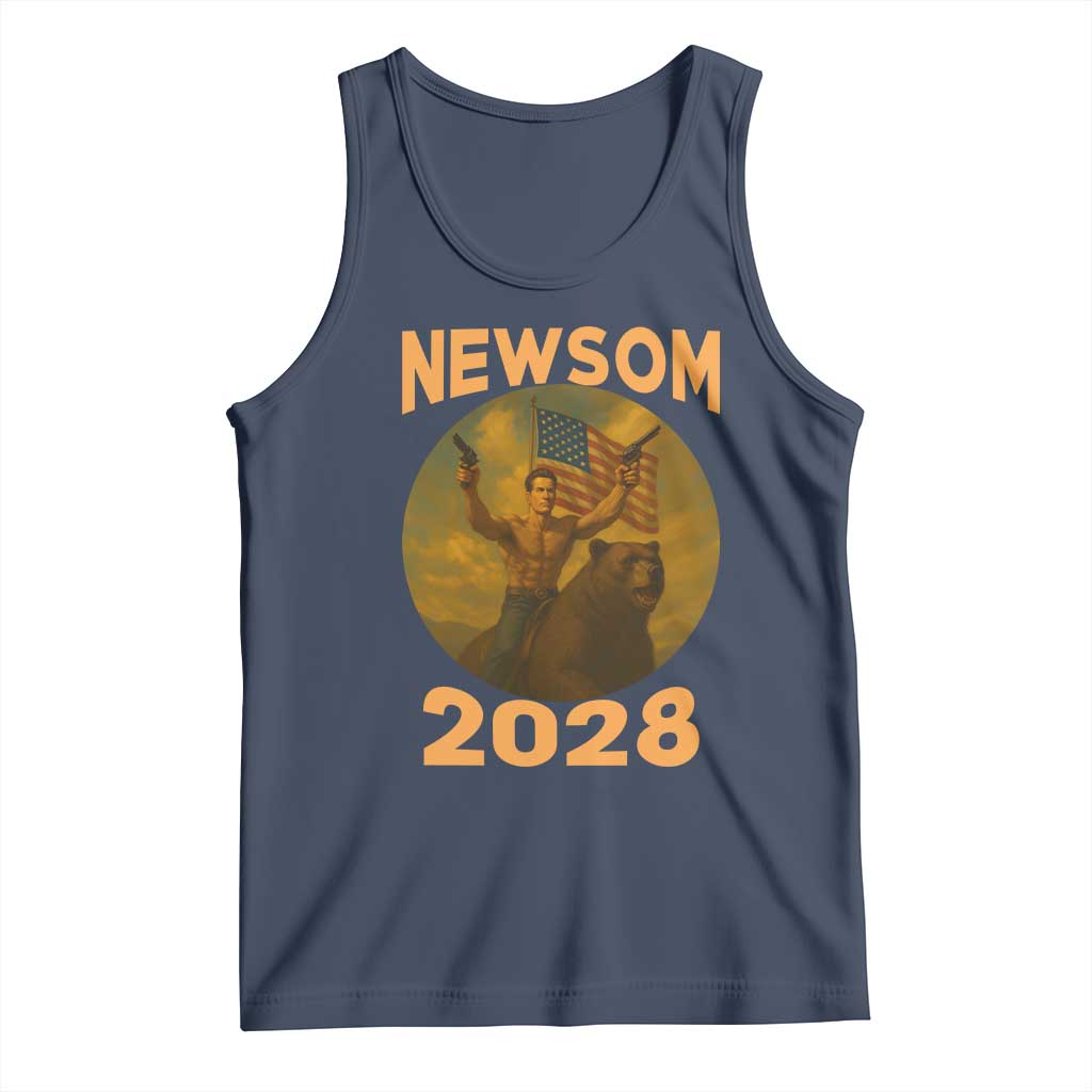 Gavin Newsom 2028 Tank Top Patriotic Leader President 48 Riding Bear TS11 Navy Print Your Wear