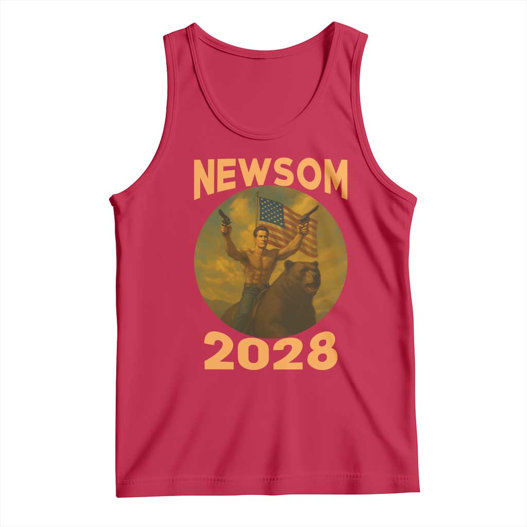 Gavin Newsom 2028 Tank Top Patriotic Leader President 48 Riding Bear TS11 Red Print Your Wear
