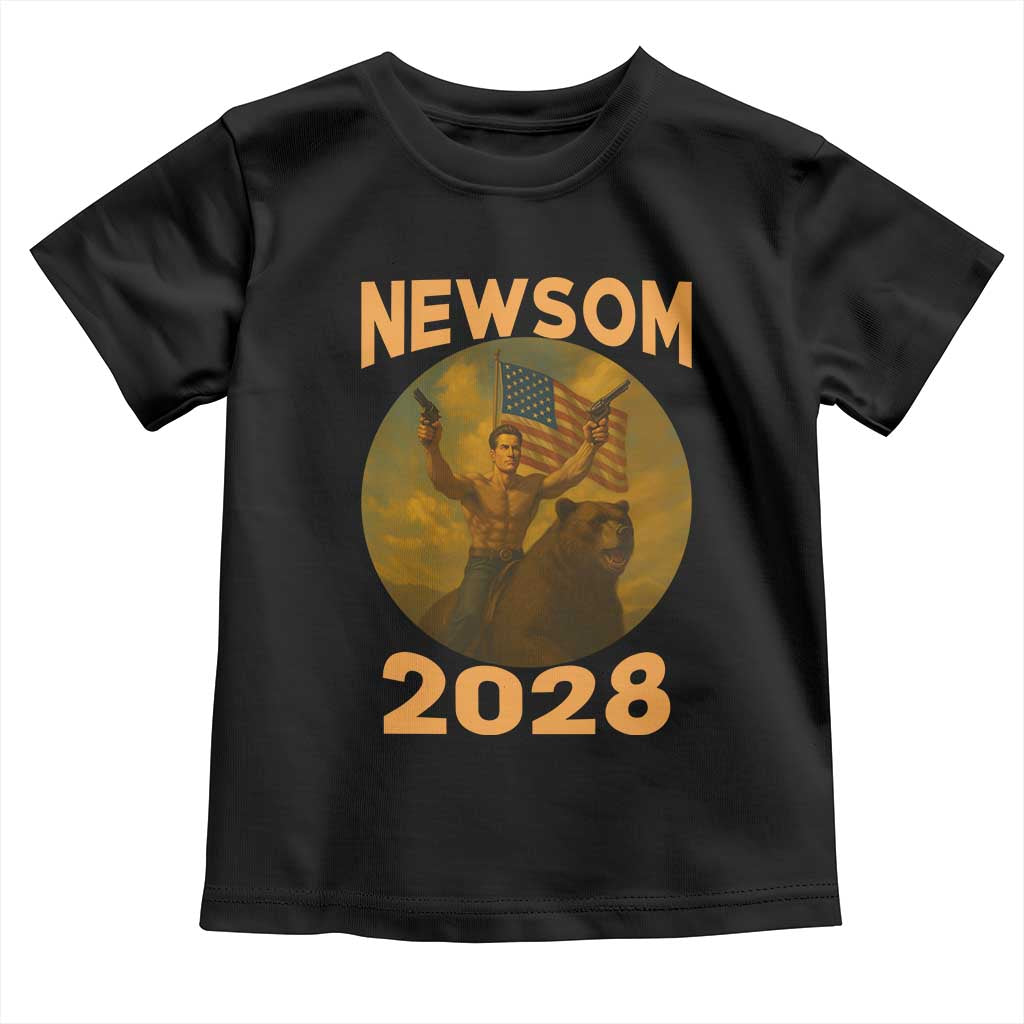 Gavin Newsom 2028 Toddler T Shirt Patriotic Leader President 48 Riding Bear TS11 Black Print Your Wear