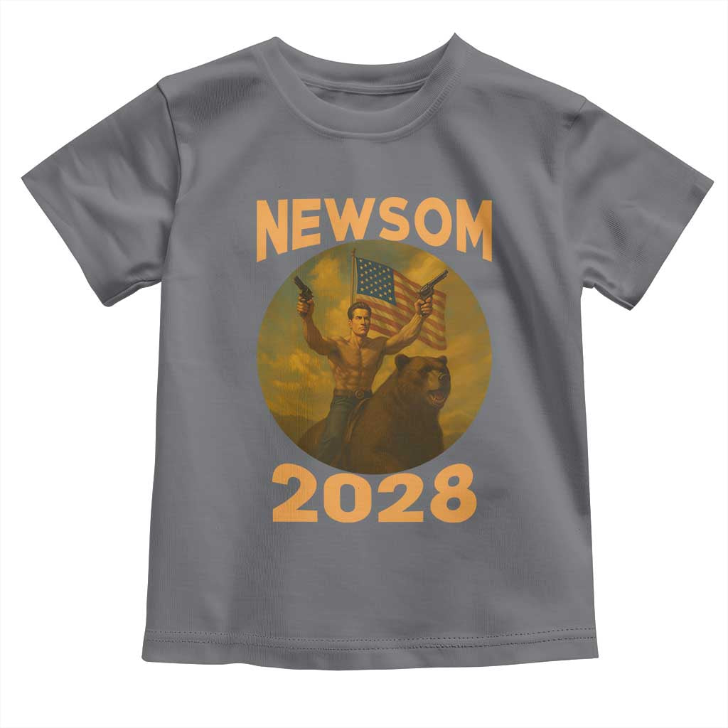 Gavin Newsom 2028 Toddler T Shirt Patriotic Leader President 48 Riding Bear TS11 Charcoal Print Your Wear