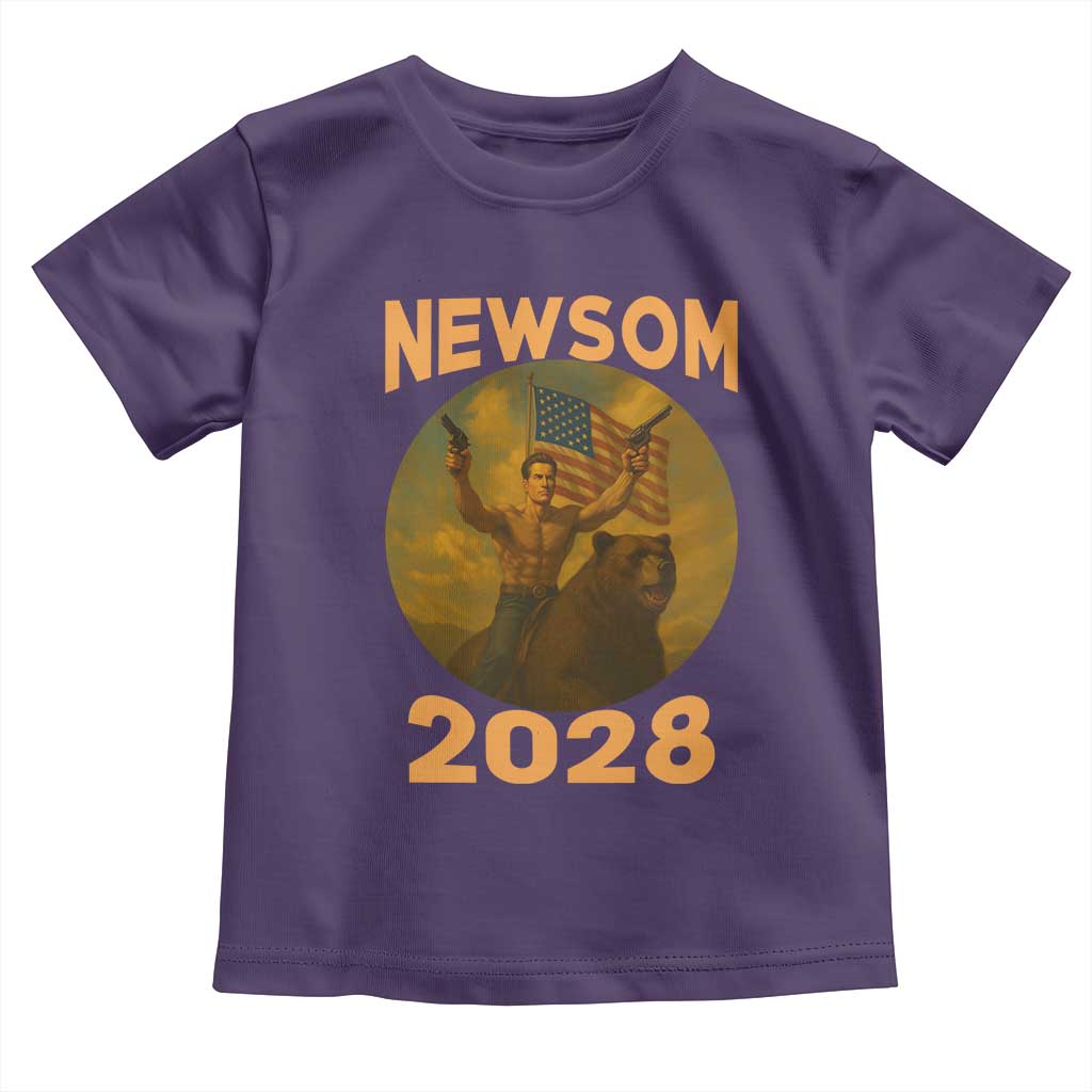 Gavin Newsom 2028 Toddler T Shirt Patriotic Leader President 48 Riding Bear TS11 Purple Print Your Wear