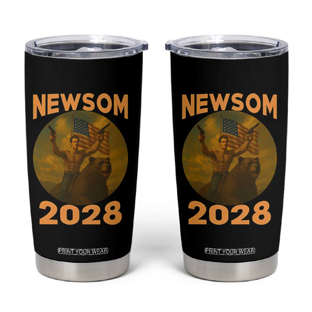 Gavin Newsom 2028 Tumbler Cup Patriotic Leader President 48 Riding Bear TS11 Black Print Your Wear