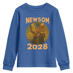 Gavin Newsom 2028 Youth Sweatshirt Patriotic Leader President 48 Riding Bear TS11 Royal Blue Print Your Wear