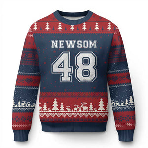 Newsom 48 Ugly Christmas Sweater Gavin Newsom 2028 Presidential Election Campaign - Print Your Wear