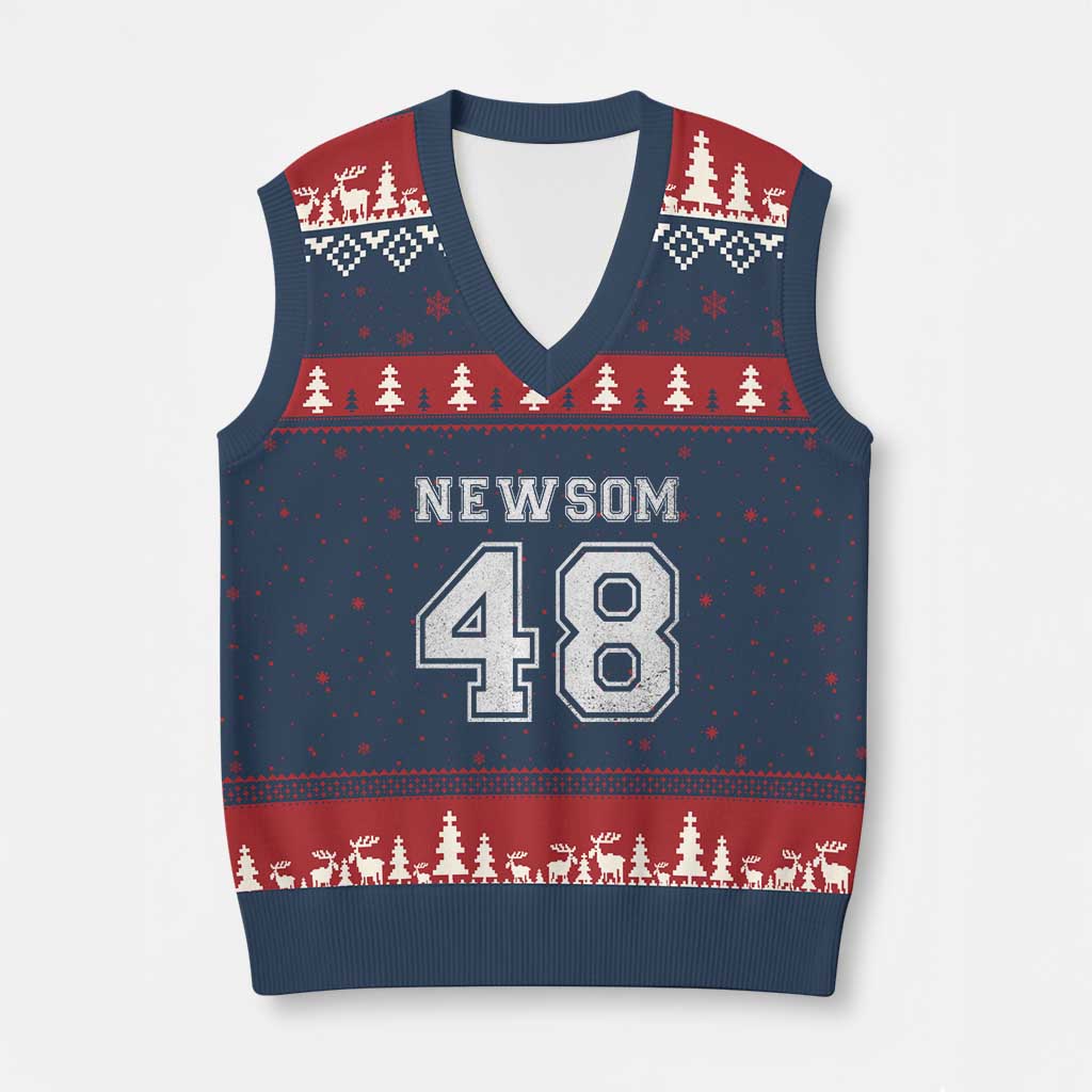 Newsom 48 V-Neck Knit Sweater Vest Gavin Newsom 2028 Presidential Election Campaign TS11 Navy Red Print Your Wear
