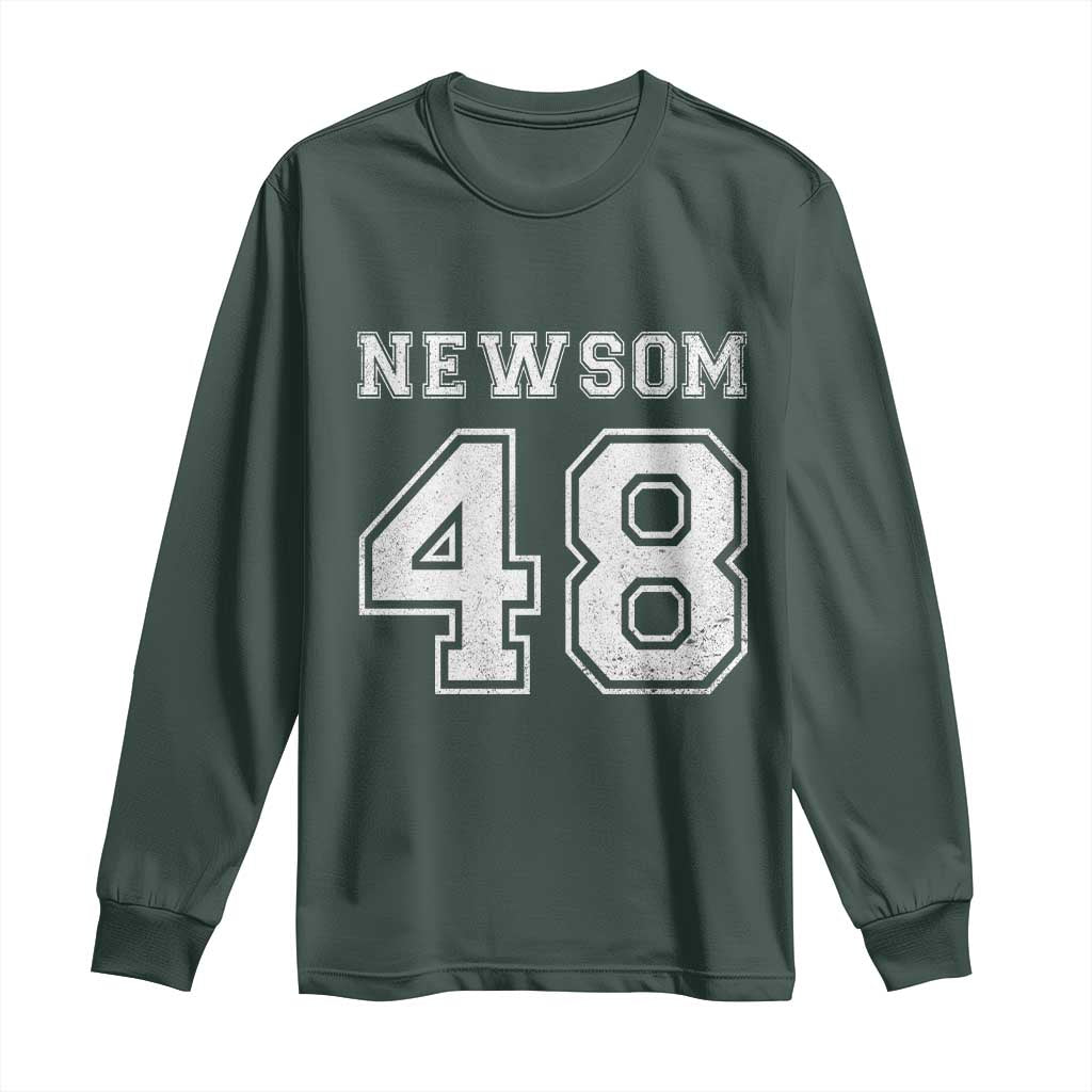 Newsom 48 Long Sleeve Shirt Gavin Newsom 2028 Presidential Election Campaign TS11 Dark Forest Green Print Your Wear