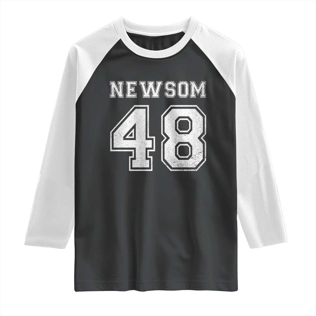 Newsom 48 Raglan Shirt Gavin Newsom 2028 Presidential Election Campaign TS11 Black White Print Your Wear