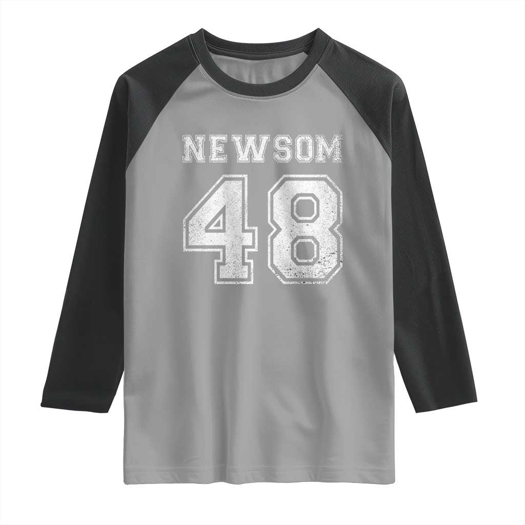 Newsom 48 Raglan Shirt Gavin Newsom 2028 Presidential Election Campaign TS11 Sport Gray Black Print Your Wear