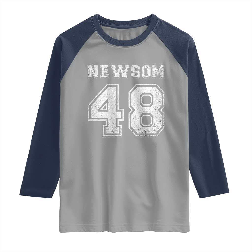 Newsom 48 Raglan Shirt Gavin Newsom 2028 Presidential Election Campaign TS11 Sport Gray Navy Print Your Wear