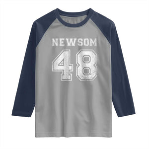 Newsom 48 Raglan Shirt Gavin Newsom 2028 Presidential Election Campaign TS11 Sport Gray Navy Print Your Wear