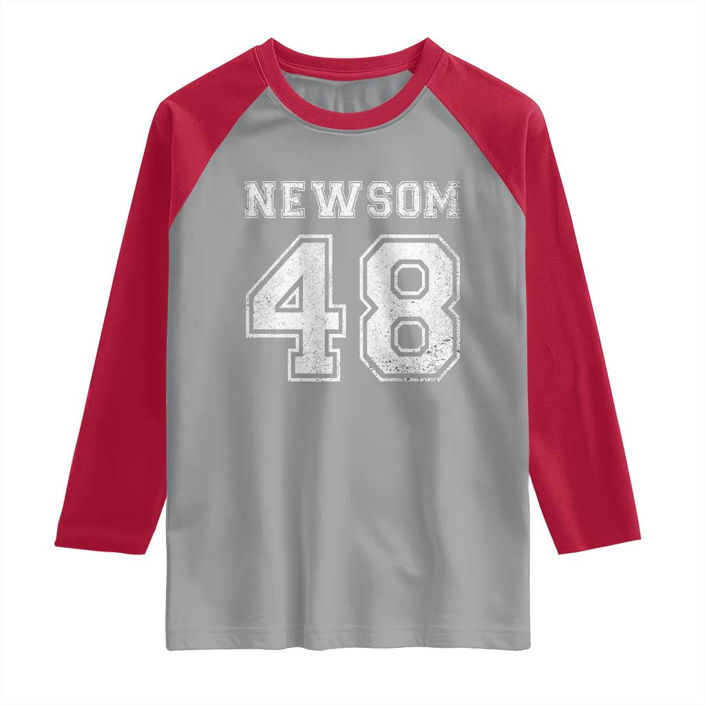 Newsom 48 Raglan Shirt Gavin Newsom 2028 Presidential Election Campaign TS11 Sport Gray Red Print Your Wear