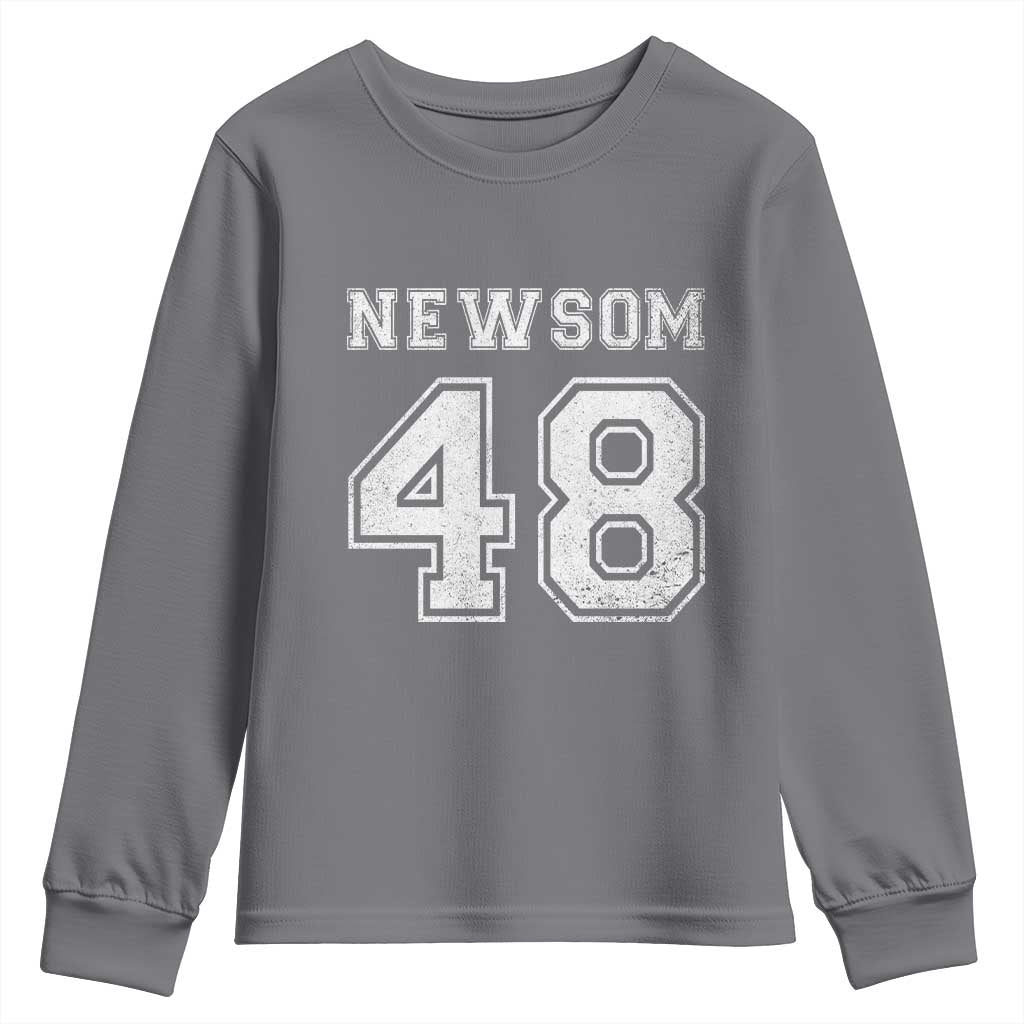Newsom 48 Youth Sweatshirt Gavin Newsom 2028 Presidential Election Campaign TS11 Charcoal Print Your Wear