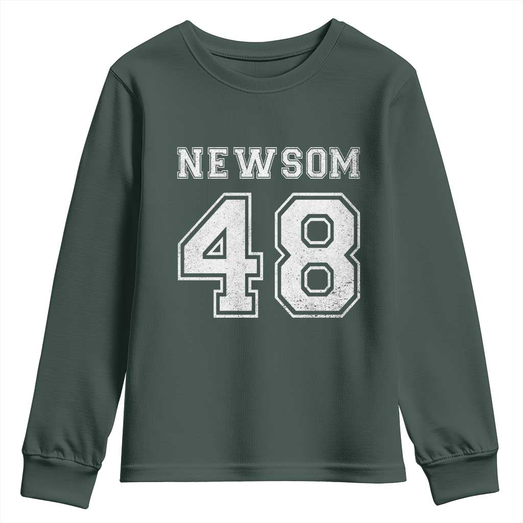 Newsom 48 Youth Sweatshirt Gavin Newsom 2028 Presidential Election Campaign TS11 Dark Forest Green Print Your Wear