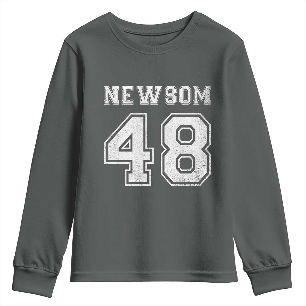 Newsom 48 Youth Sweatshirt Gavin Newsom 2028 Presidential Election Campaign TS11 Dark Heather Print Your Wear