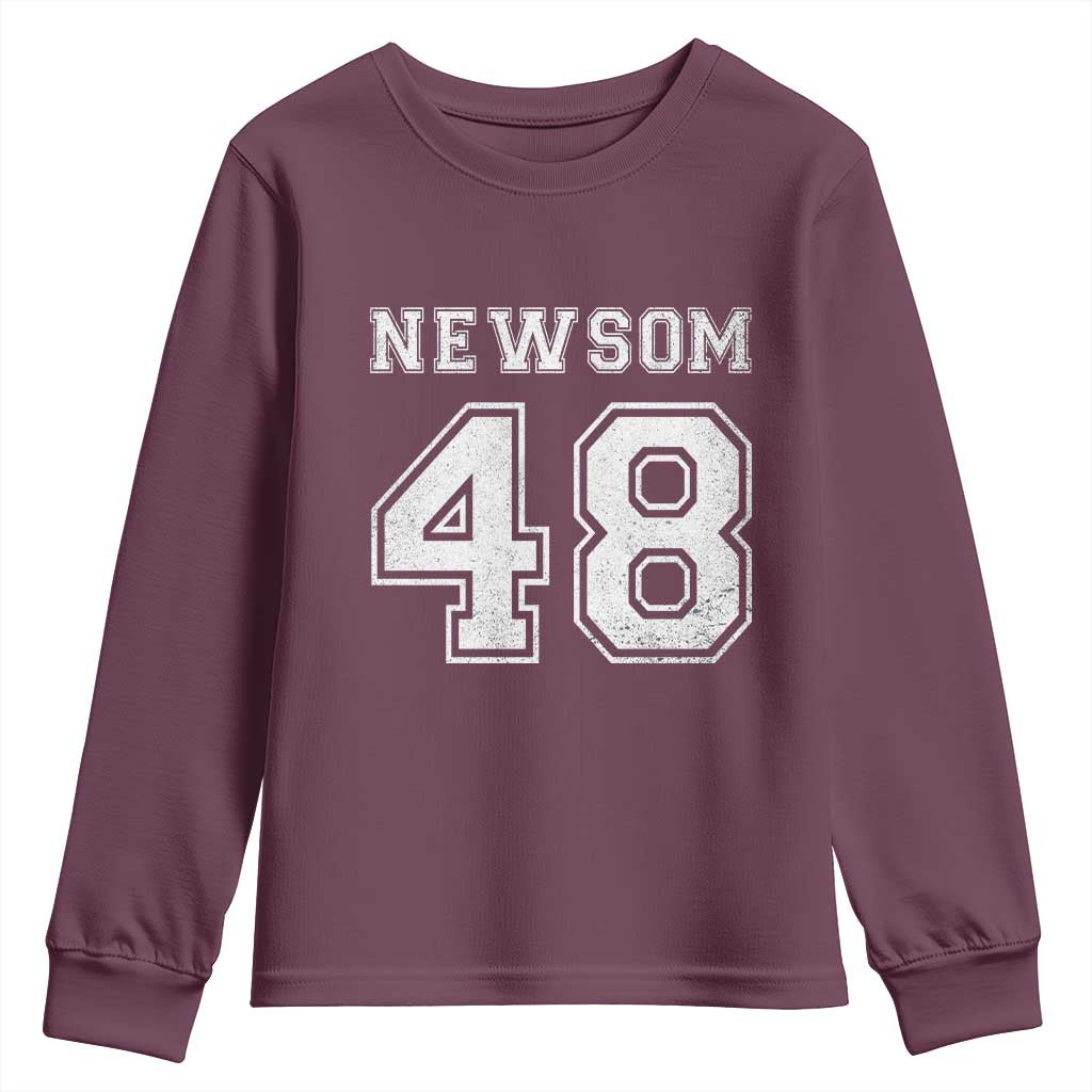 Newsom 48 Youth Sweatshirt Gavin Newsom 2028 Presidential Election Campaign TS11 Maroon Print Your Wear