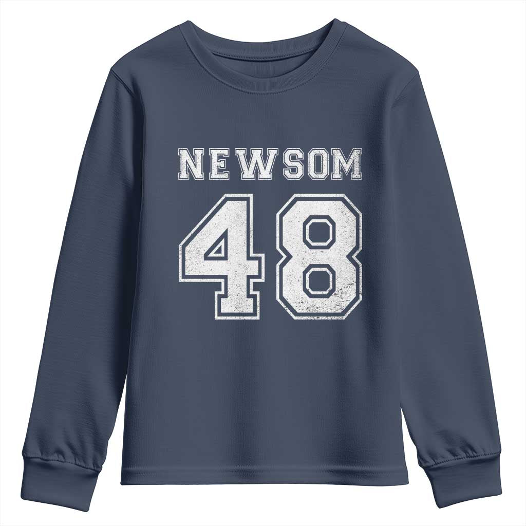 Newsom 48 Youth Sweatshirt Gavin Newsom 2028 Presidential Election Campaign TS11 Navy Print Your Wear