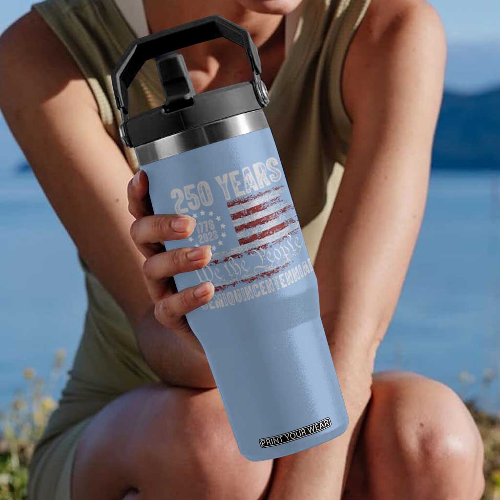 250 Years Semiquincentennial Flip Straw Tumbler 250th America Anniversary Independence Day USA Flag TS11 One Size: 30 oz Light Blue Print Your Wear