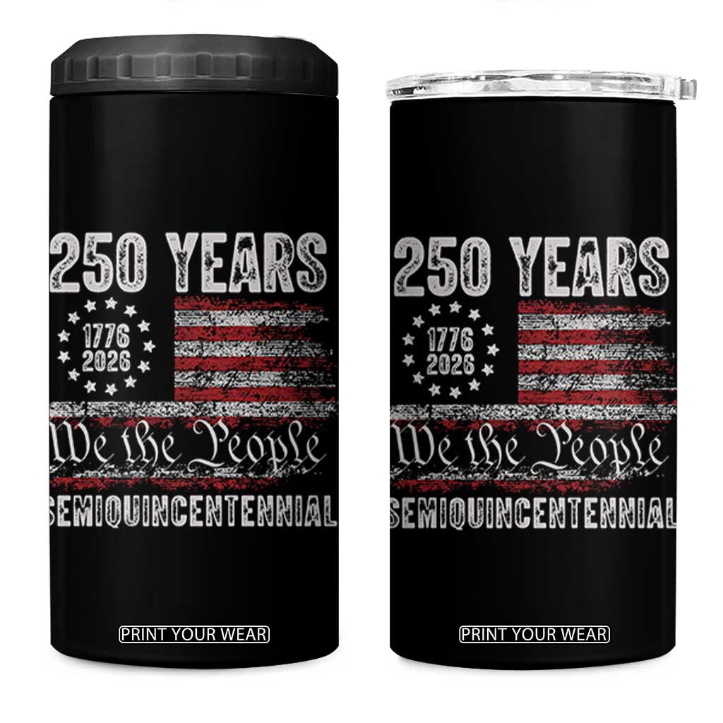 250 Years Semiquincentennial 4 in 1 Can Cooler Tumbler 250th America Anniversary Independence Day USA Flag TS11 One Size: 16 oz Black Print Your Wear