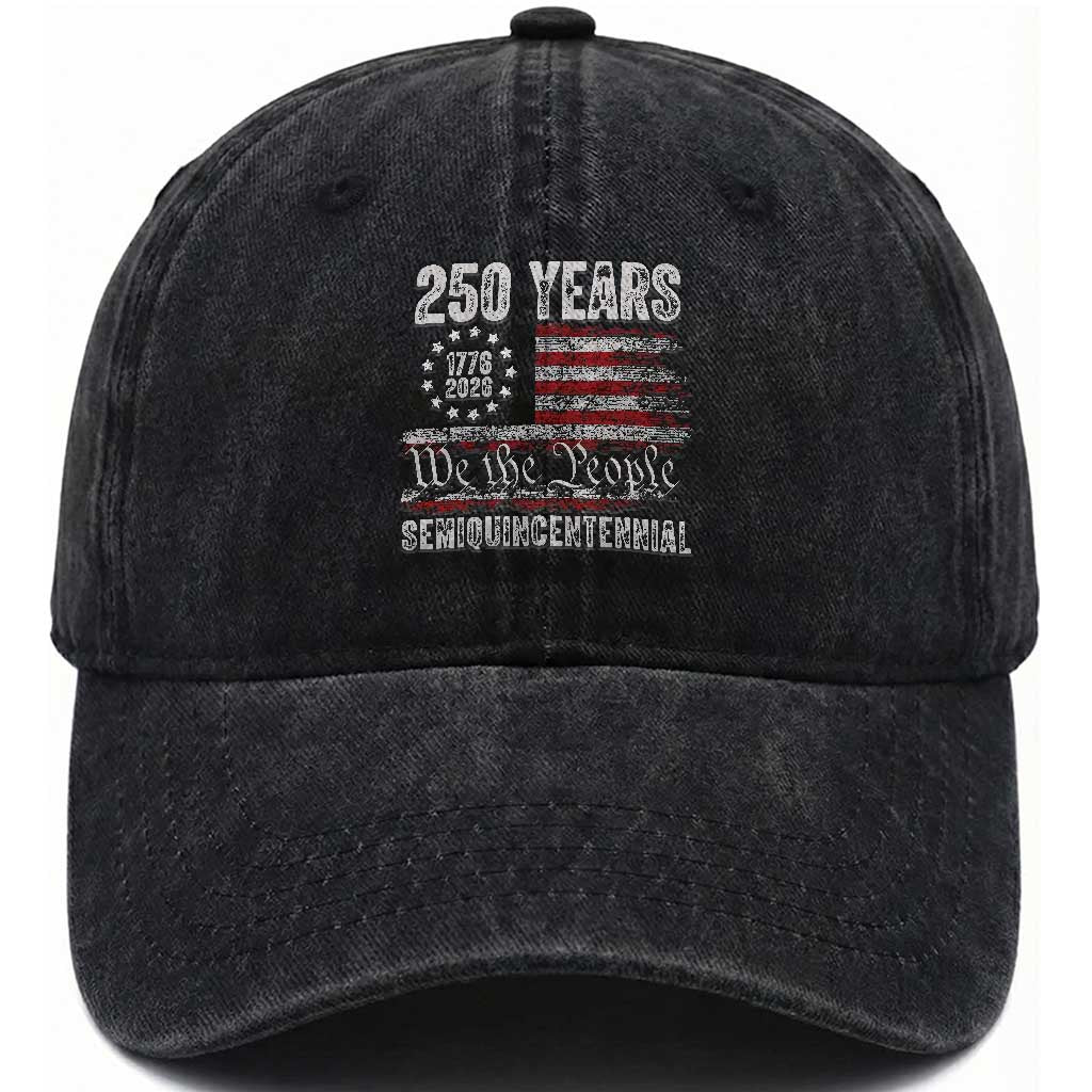 250 Years Semiquincentennial Washed Cotton Baseball Cap 250th America Anniversary Independence Day USA Flag TS11 Washed Cap Universal Fit Black Print Your Wear