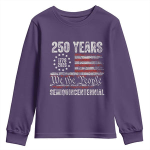 250 Years Semiquincentennial Youth Sweatshirt 250th America Anniversary Independence Day USA Flag TS11 Purple Print Your Wear