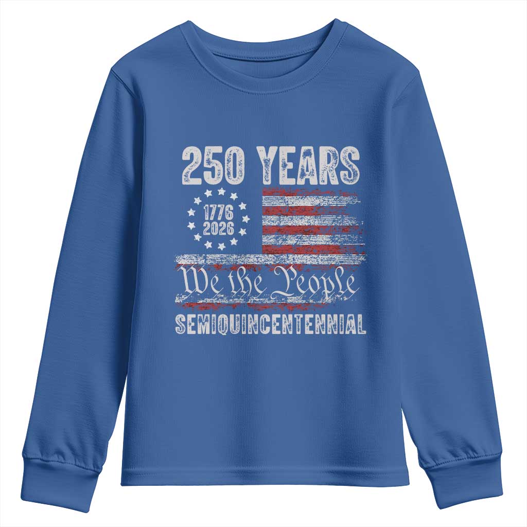 250 Years Semiquincentennial Youth Sweatshirt 250th America Anniversary Independence Day USA Flag TS11 Royal Blue Print Your Wear