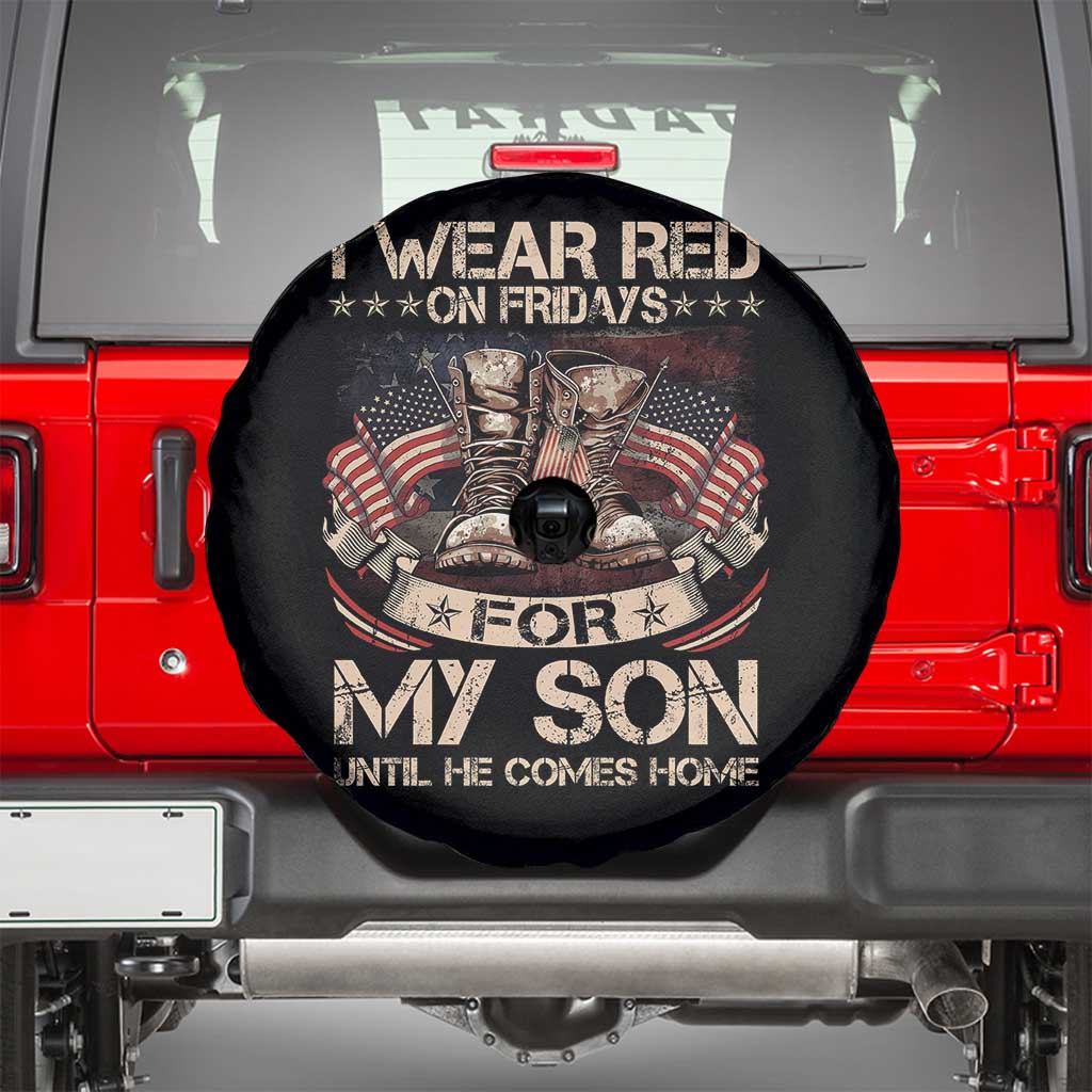I Wear Red On Fridays For My Son Until He Comes Home Spare Tire Cover Vintage American Flag TS11 Black Print Your Wear