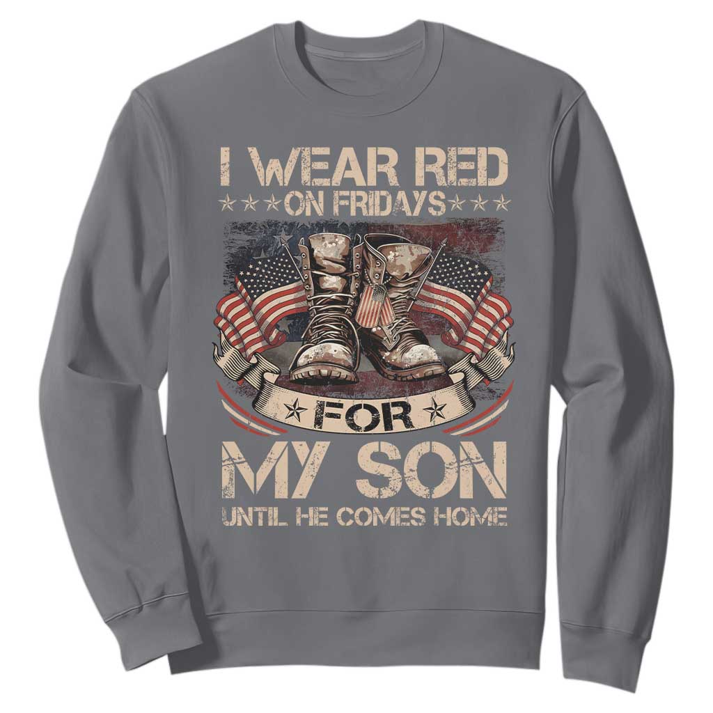 I Wear Red On Fridays For My Son Until He Comes Home Sweatshirt Vintage American Flag TS11 Charcoal Print Your Wear