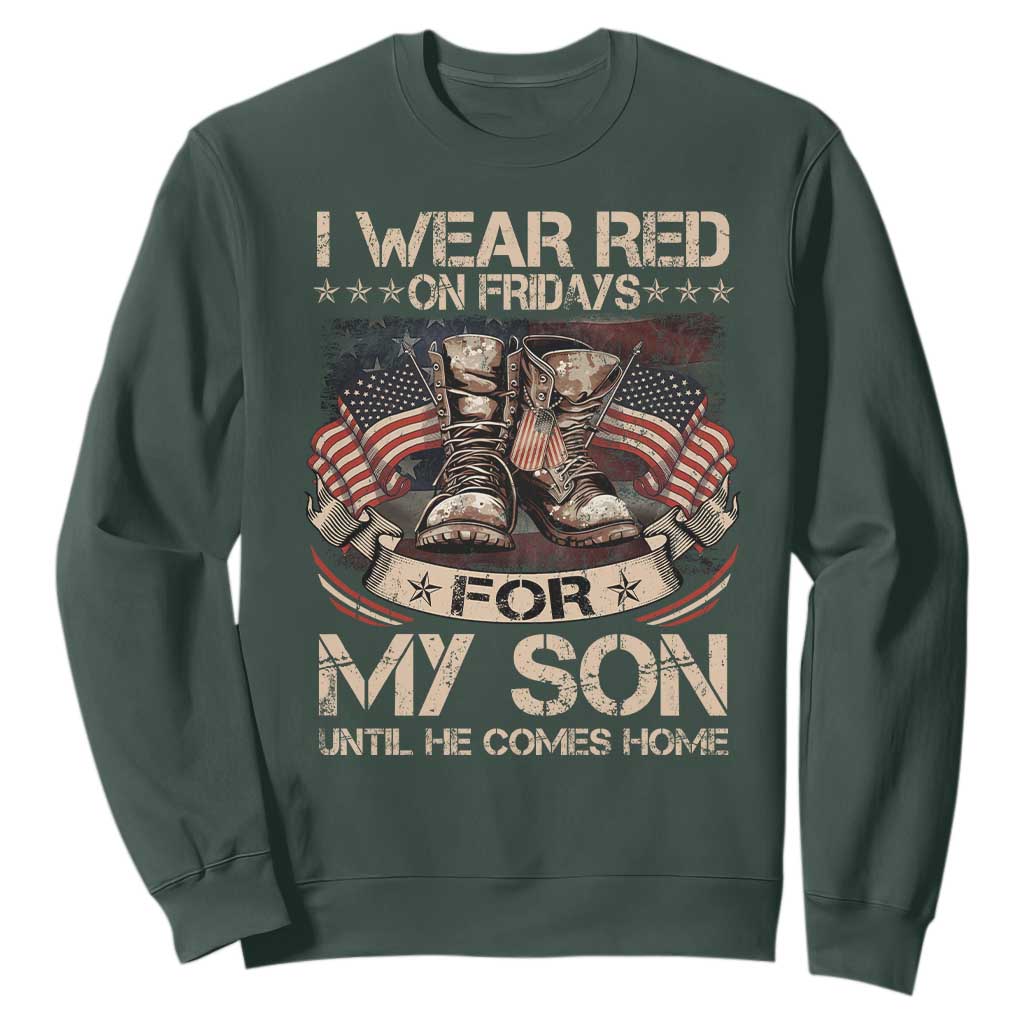 I Wear Red On Fridays For My Son Until He Comes Home Sweatshirt Vintage American Flag TS11 Dark Forest Green Print Your Wear