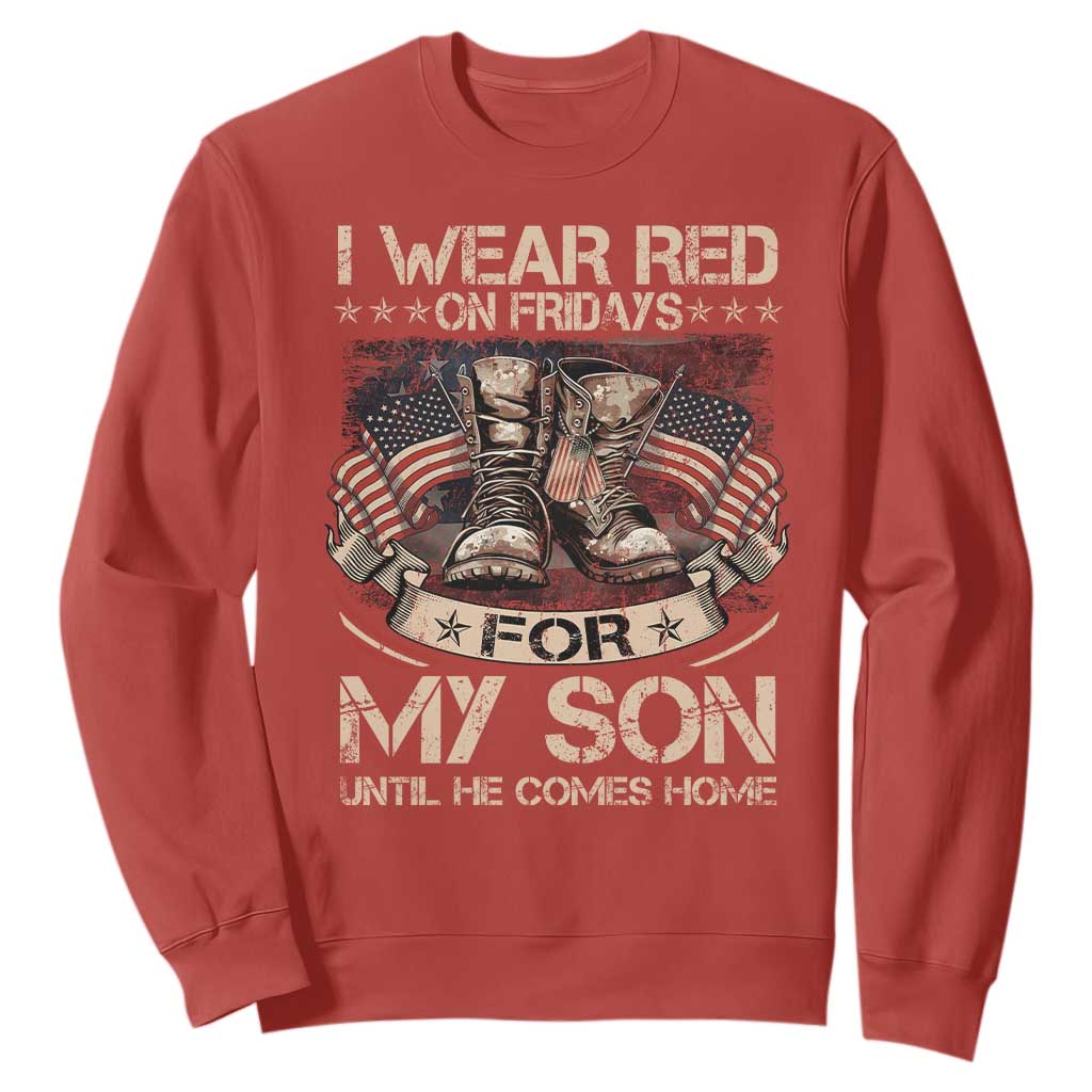 I Wear Red On Fridays For My Son Until He Comes Home Sweatshirt Vintage American Flag TS11 Red Print Your Wear