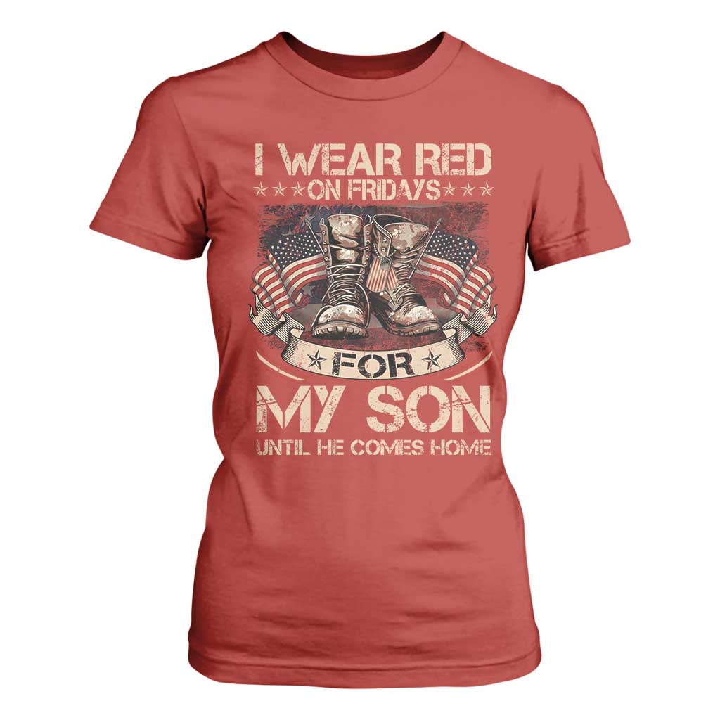 I Wear Red On Fridays For My Son Until He Comes Home T Shirt For Women Vintage American Flag TS11 Red Print Your Wear