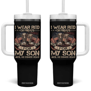 I Wear Red On Fridays For My Son Until He Comes Home Tumbler With Handle Vintage American Flag TS11 One Size: 40 oz Black Print Your Wear