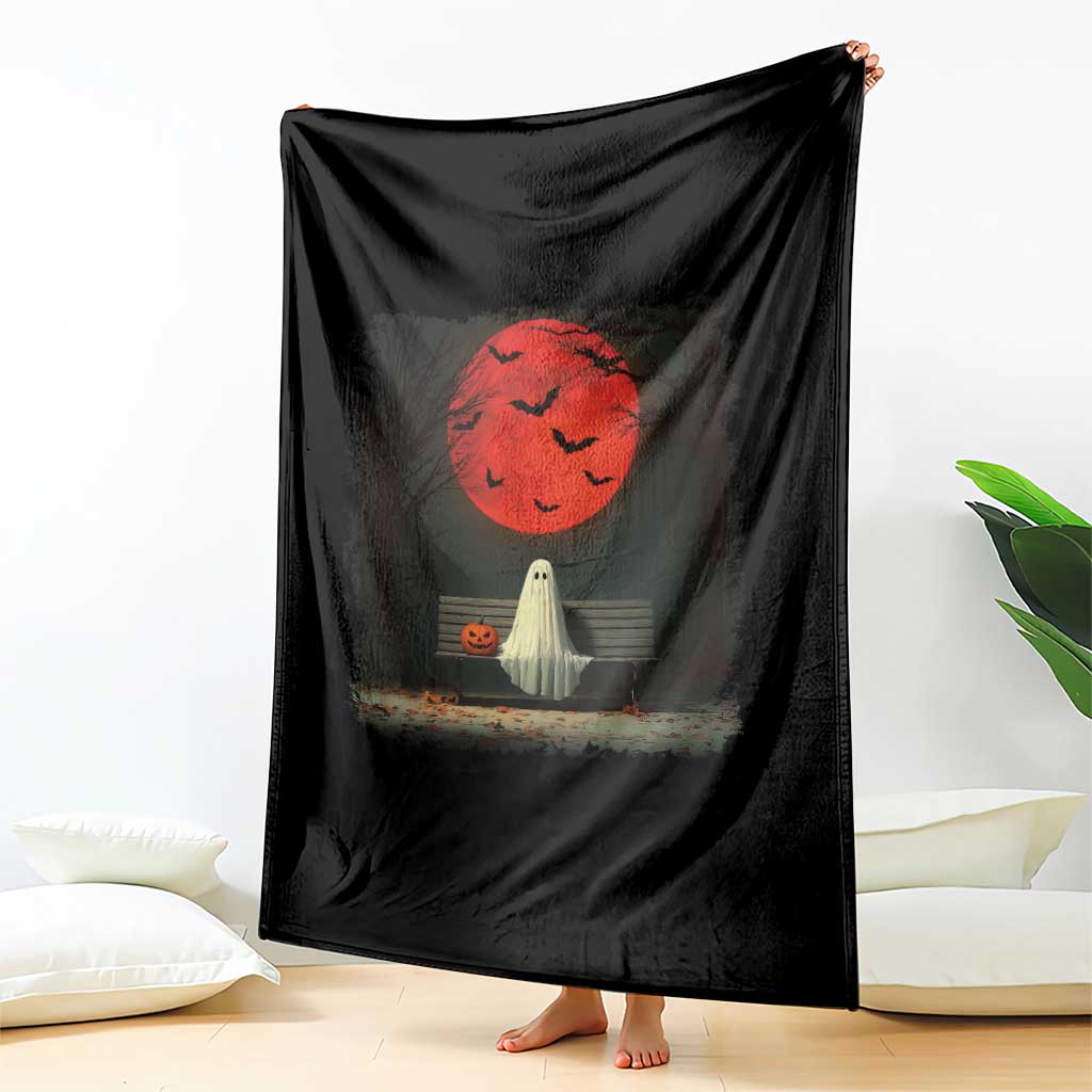 Halloween Lonely Ghost Bench Blood Moon Pumpkin Throw Blanket TS11 Print Your Wear