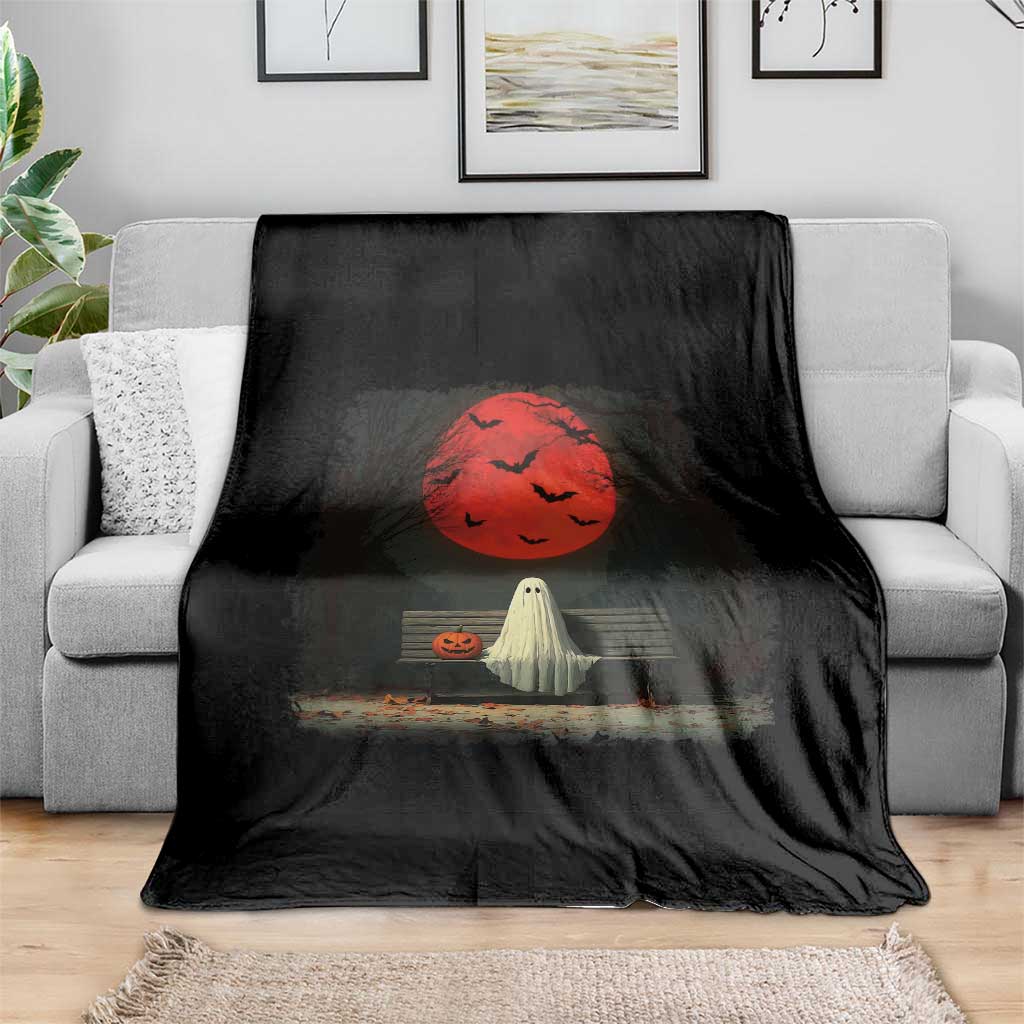 Halloween Lonely Ghost Bench Blood Moon Pumpkin Throw Blanket TS11 Print Your Wear