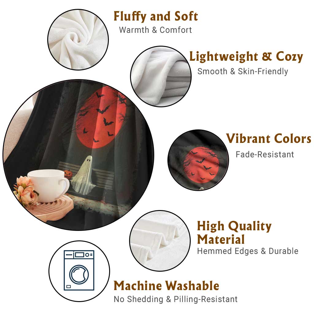 Halloween Lonely Ghost Bench Blood Moon Pumpkin Throw Blanket TS11 Print Your Wear