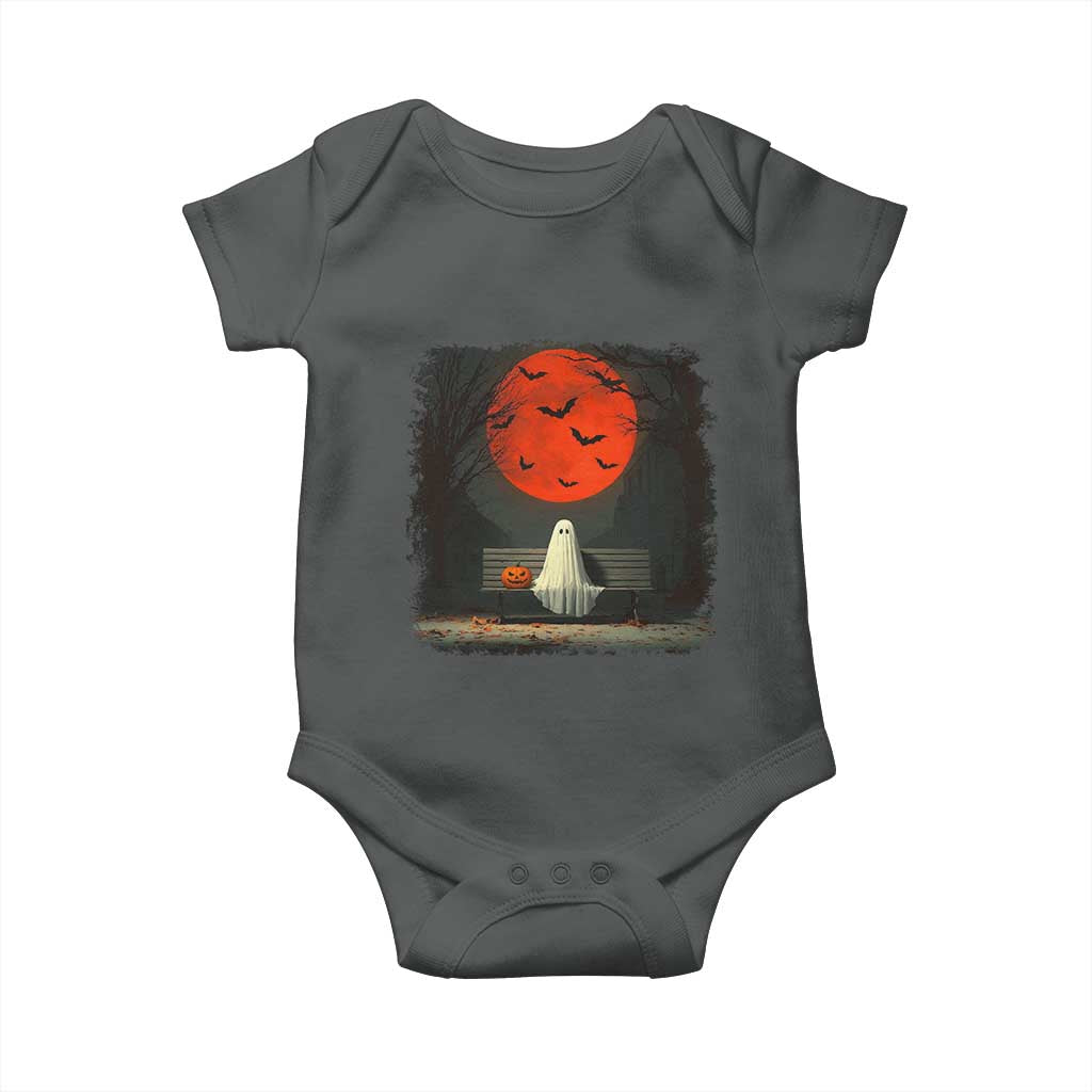 Halloween Lonely Ghost Bench Blood Moon Pumpkin Baby Onesie TS11 Dark Heather Print Your Wear