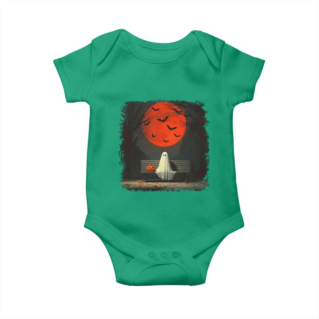 Halloween Lonely Ghost Bench Blood Moon Pumpkin Baby Onesie TS11 Irish Green Print Your Wear