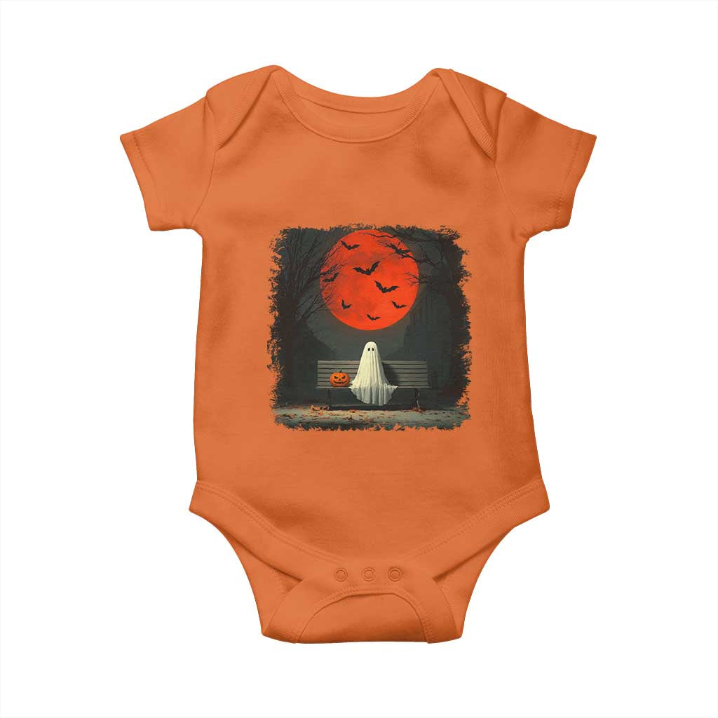 Halloween Lonely Ghost Bench Blood Moon Pumpkin Baby Onesie TS11 Orange Print Your Wear