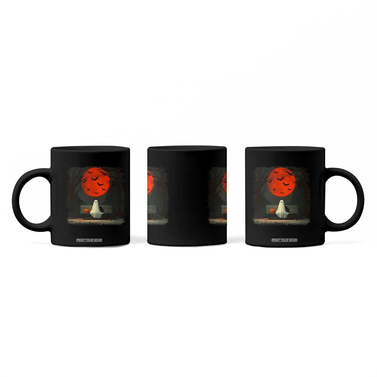 Halloween Lonely Ghost Bench Blood Moon Pumpkin Coffee Mug TS11 Print Your Wear