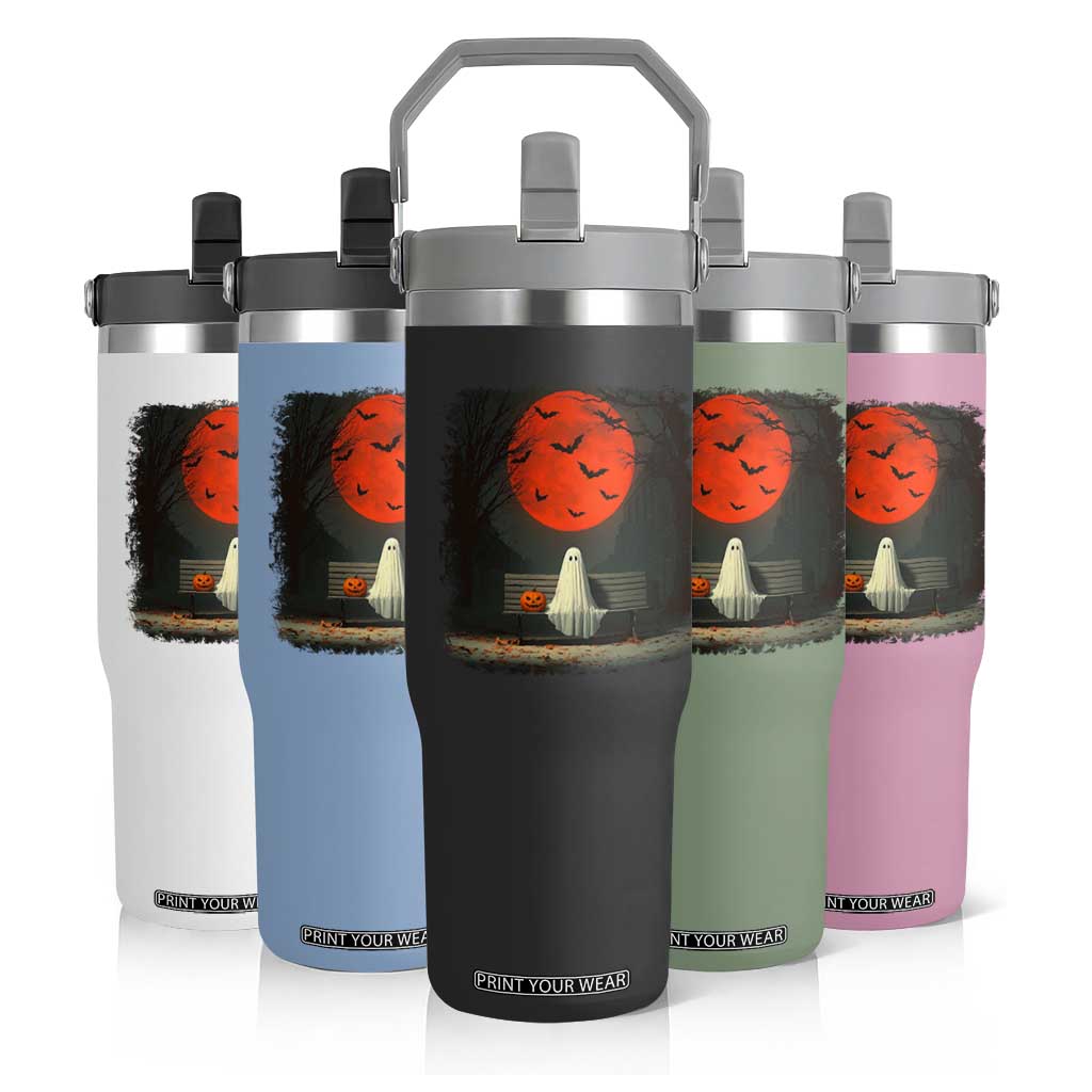 Halloween Lonely Ghost Bench Blood Moon Pumpkin Flip Straw Tumbler TS11 Print Your Wear