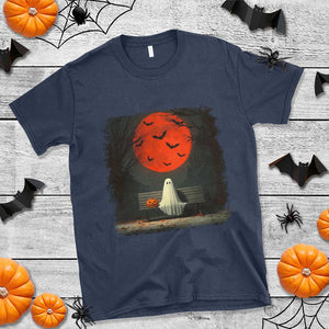 Halloween Lonely Ghost Bench Blood Moon Pumpkin T Shirt TS11 Navy Print Your Wear