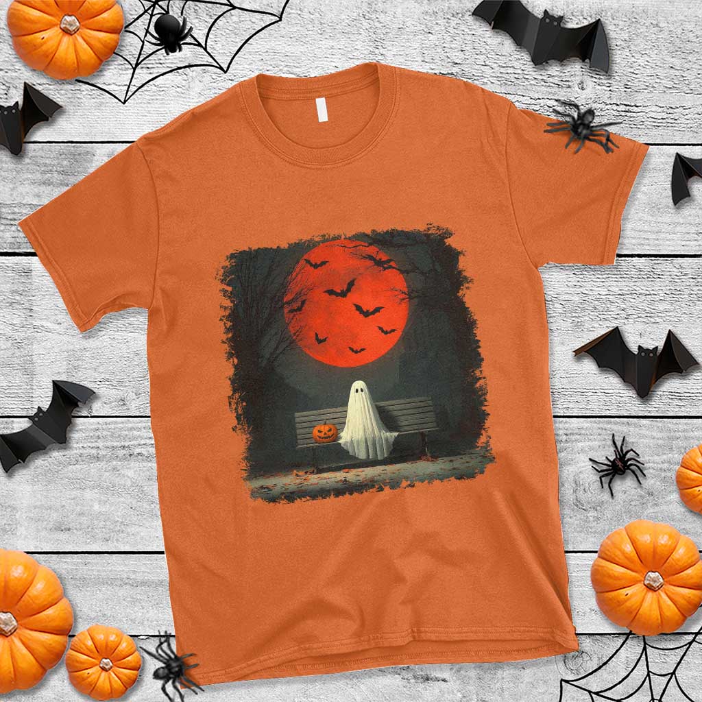 Halloween Lonely Ghost Bench Blood Moon Pumpkin T Shirt TS11 Orange Print Your Wear