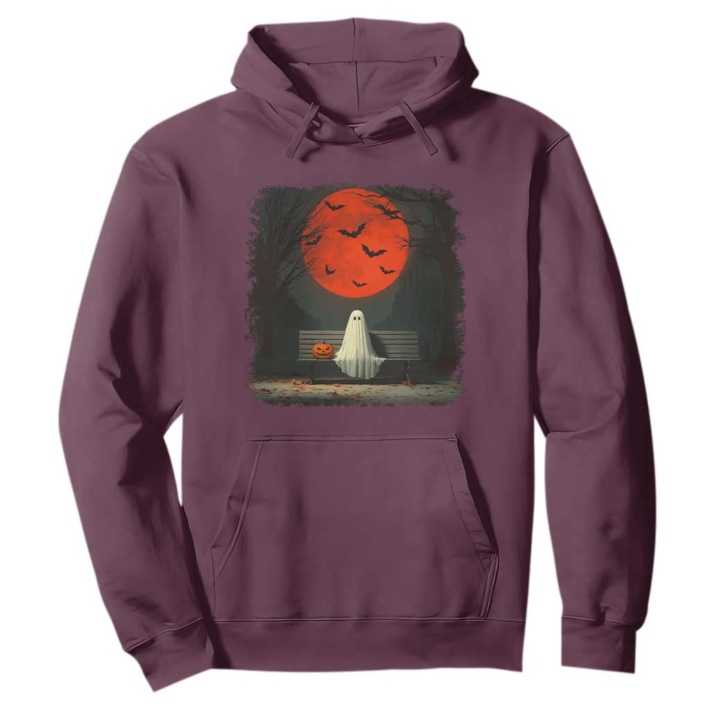 Halloween Lonely Ghost Bench Blood Moon Pumpkin Hoodie TS11 Maroon Print Your Wear